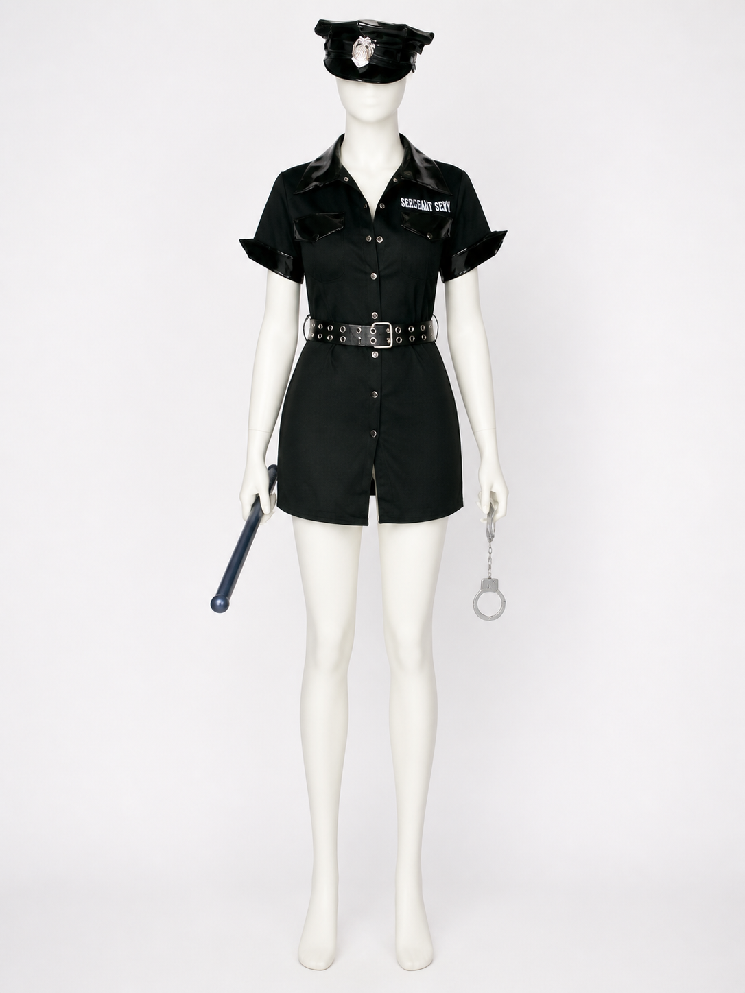 Women's Police Officer Costume Set with Hat, Belt, Handcuffs and Baton Costume Headwear detail