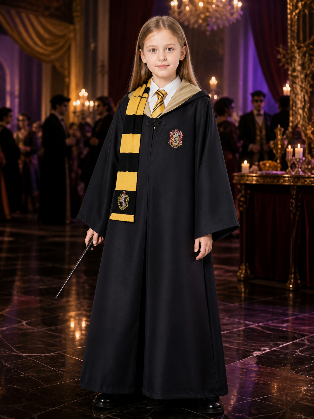 Hufflepuff Wizard Robe Costume Set With Hooded Cloak, Scarf And Tie Costume Capes detail
