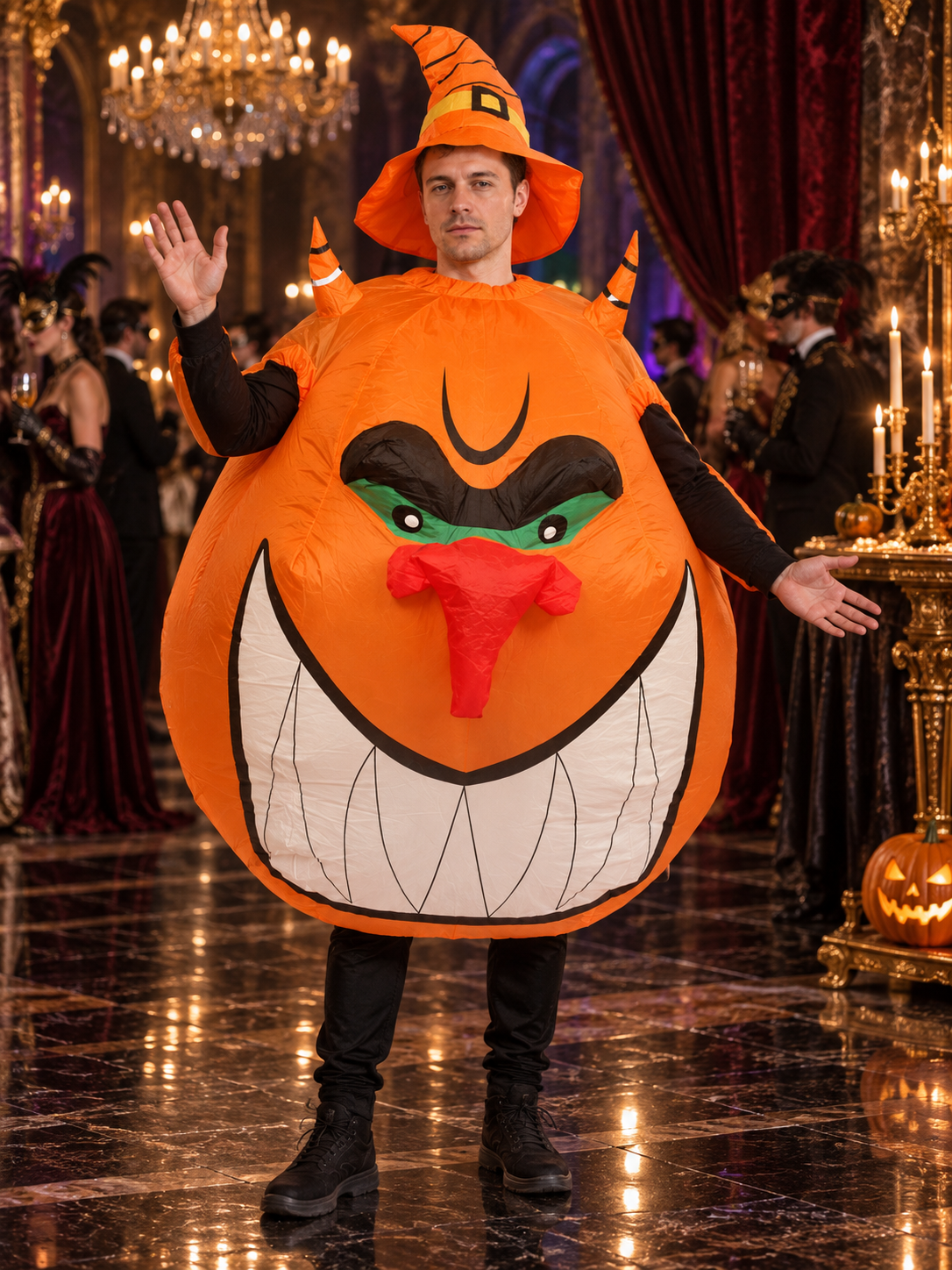 Inflatable Pumpkin Carnival Costume with Fan and Hat