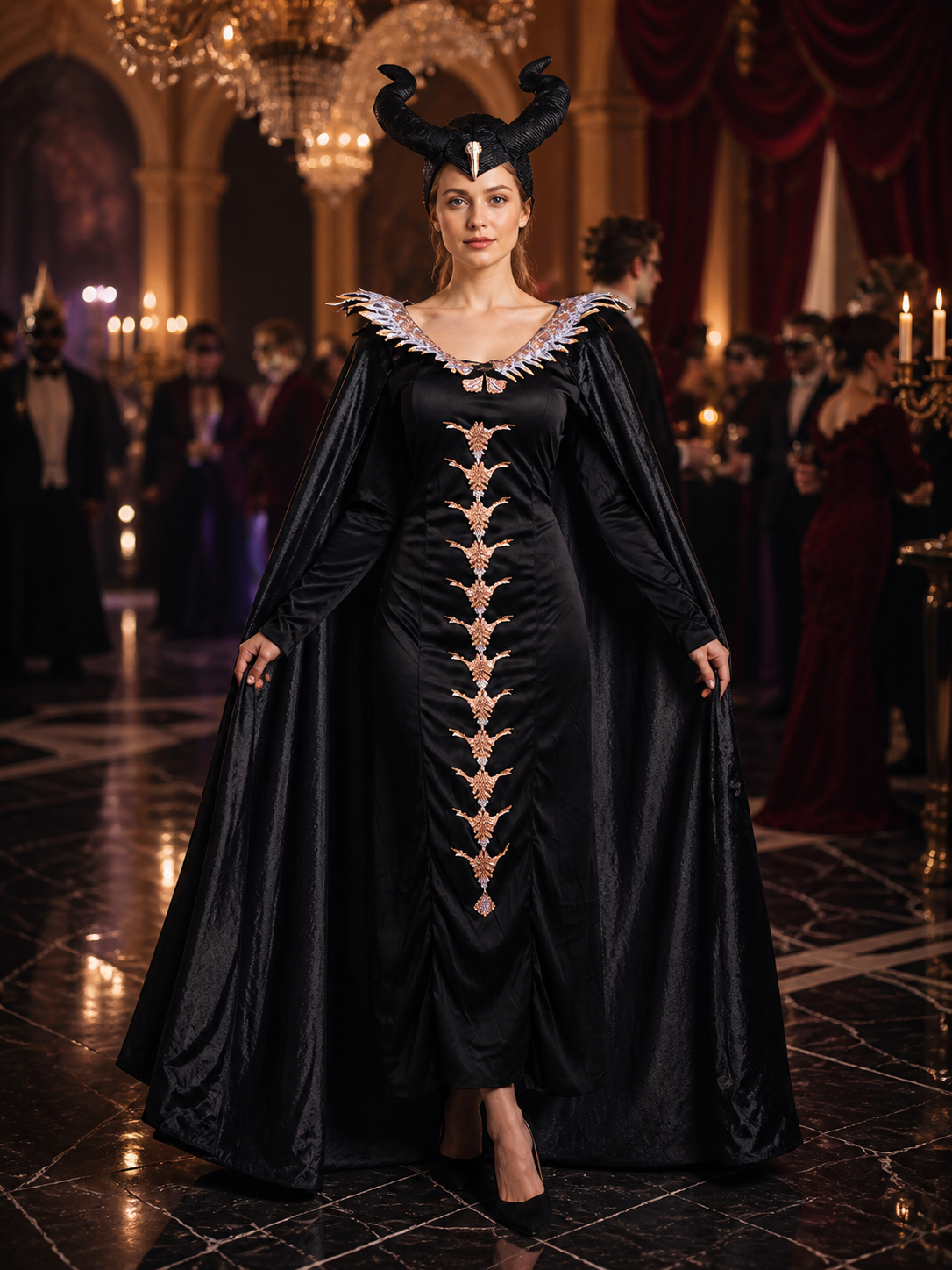 Gothic Halloween Witch Costume with Cape
