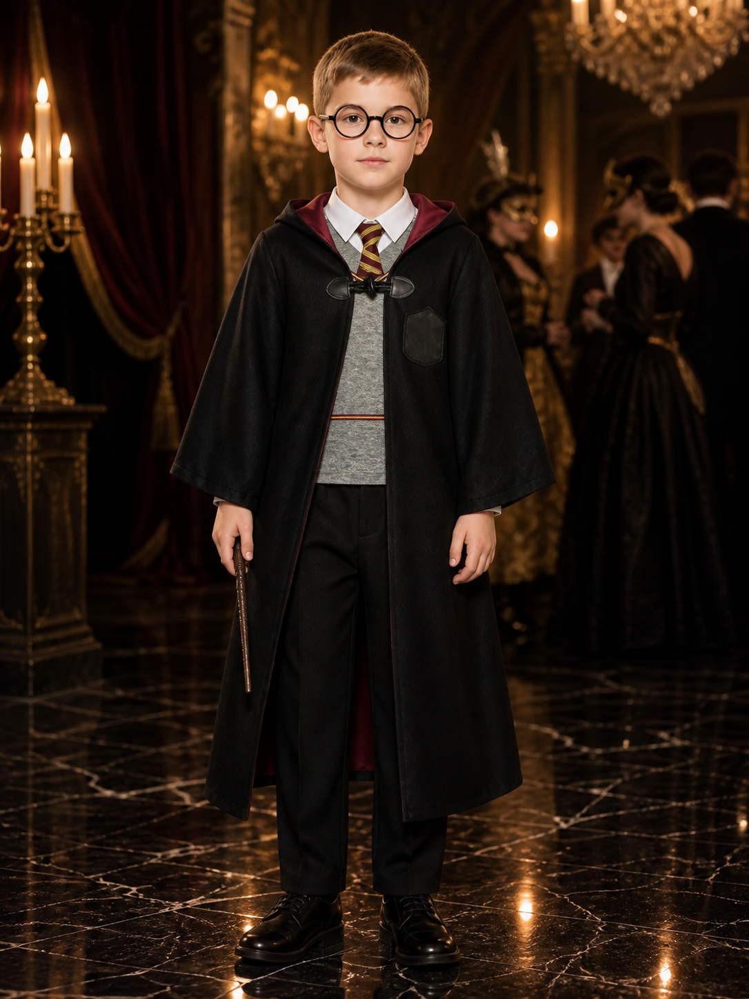 Children's Wizard Costume Set With Hooded Robe, Vest, Pants And Glasses Costumes detail