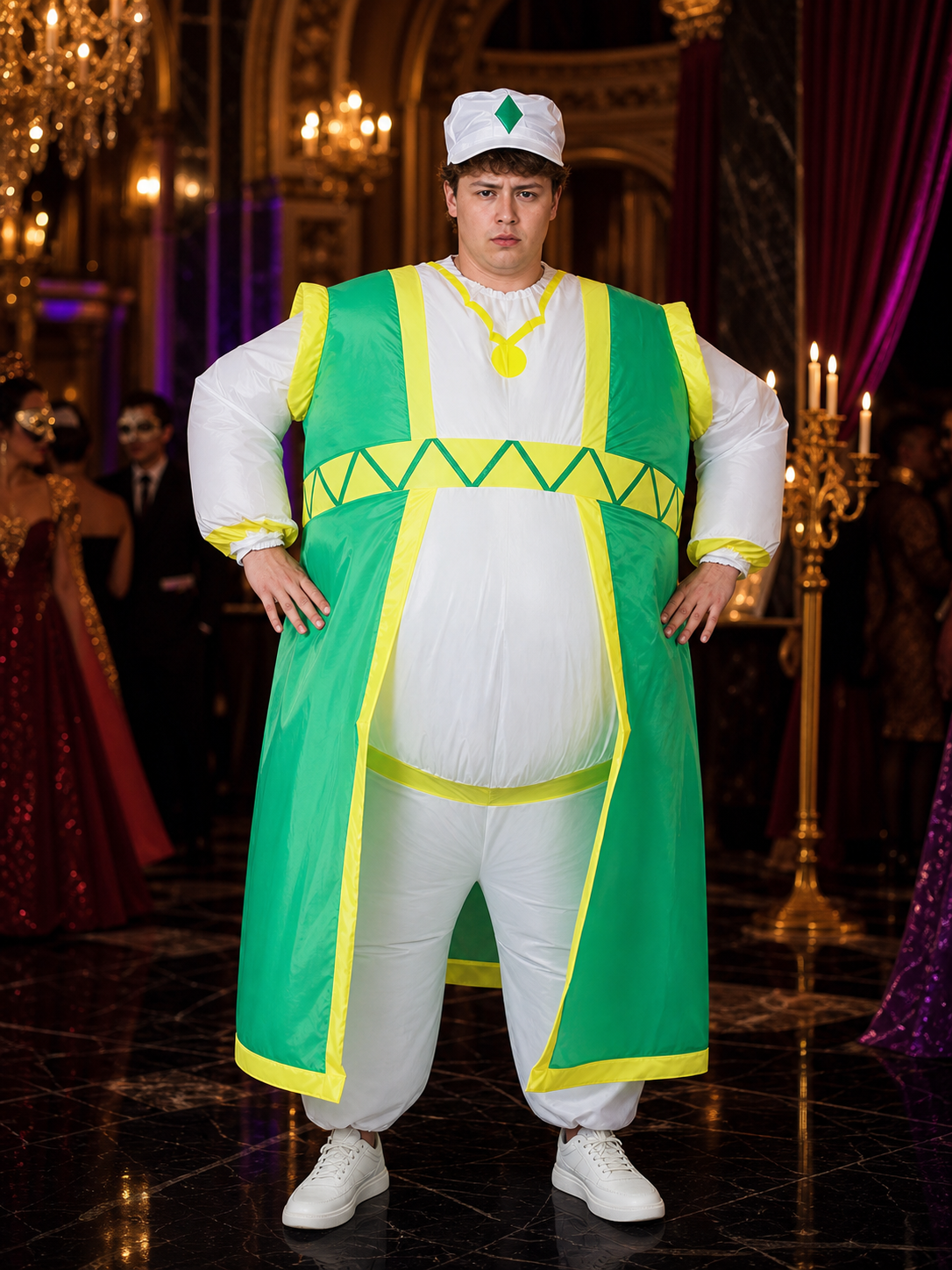 Adult Cartoon Mouse Inflatable Costume, Green-Yellow Coat with Silver Hat for Costume Headwear detail