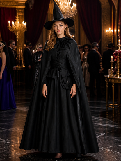 Black witch costume with hat and long cape