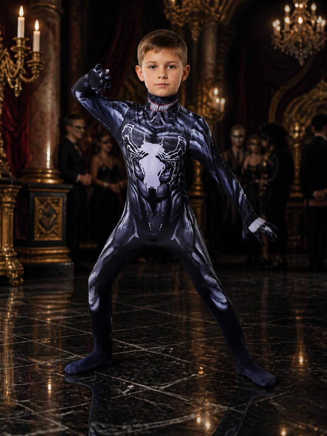 Kids Black Panther Full-Body Hooded Jumpsuit Costume, Black and White Halloween Costumes detail