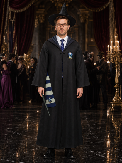 Wizard Costume Set with Robe, Hat, Glasses, Wand, Scarf and Tie Costume Headwear detail