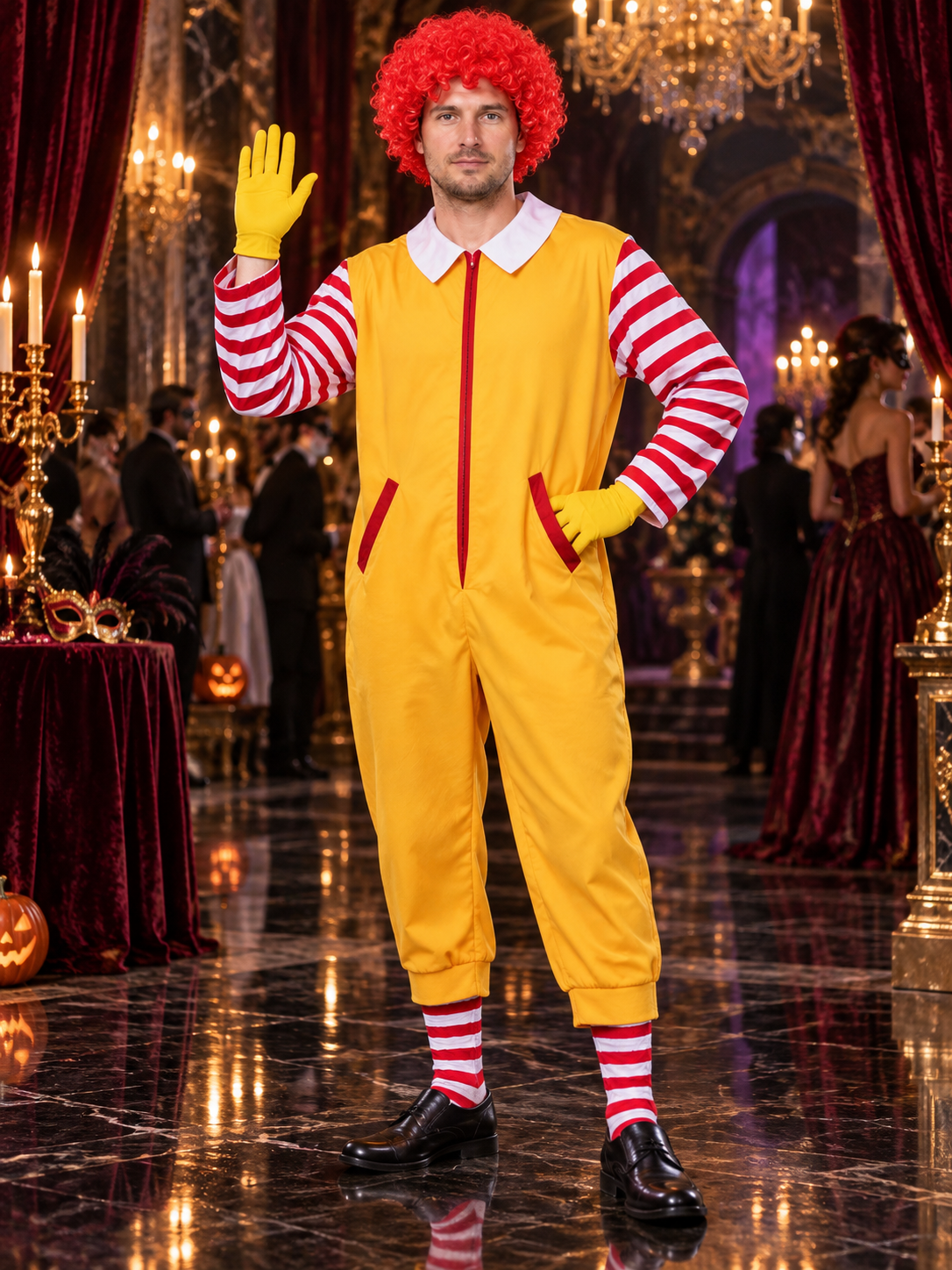 Clown Costume for Kids and Adults, Yellow with White Collar