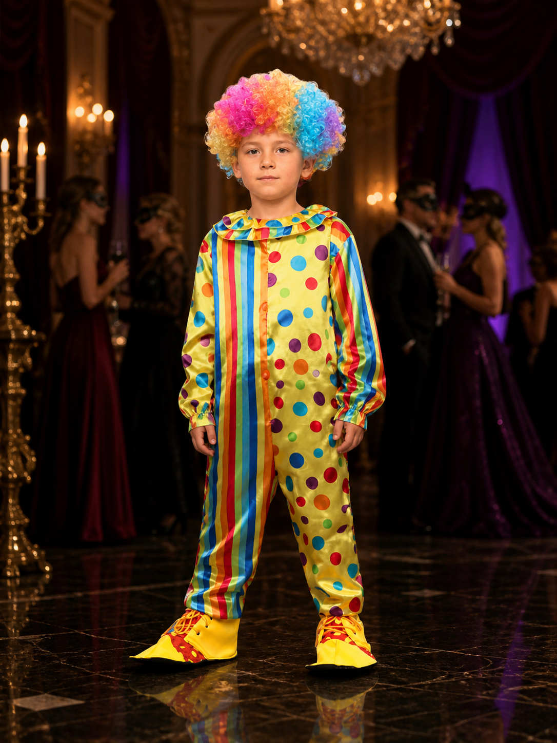 Kids' Colorful Clown Jumpsuit Costume, Striped Polka Dot Long-Sleeve Outfit Costumes detail