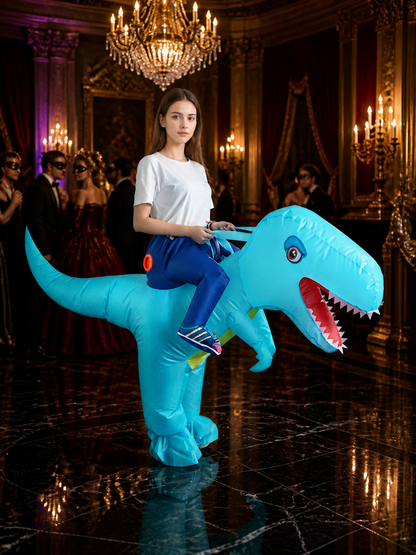Funny Inflatable Blue-Green Dinosaur Costume for Kids and Adults with Open Mouth Costumes detail