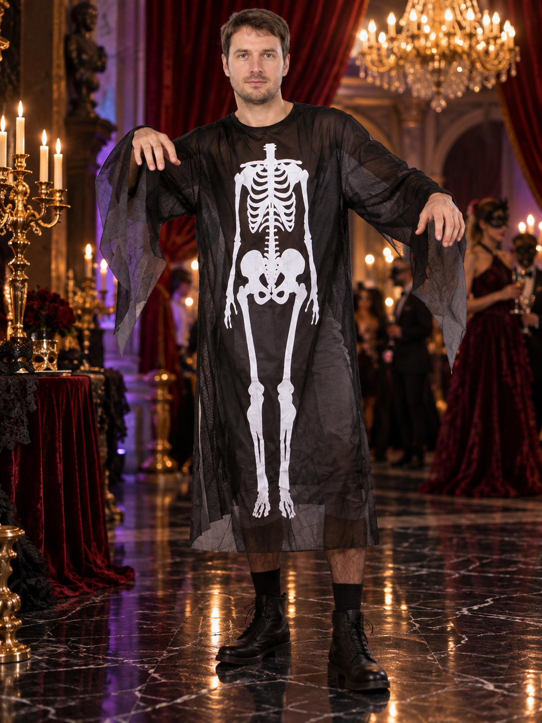 Adult Skeleton Costume with White Print