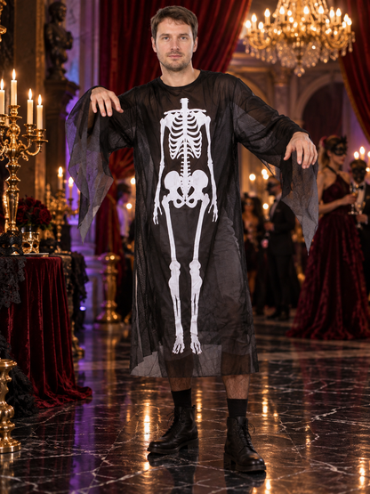 Adult Skeleton Costume with White Print