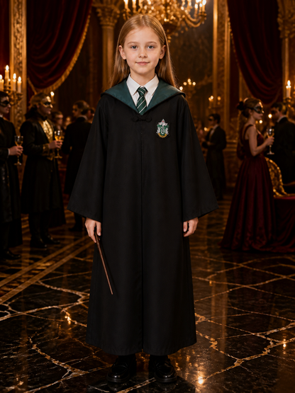 Unisex Wizard Robe Costume Set with Tie, Green White Striped Halloween Outfit