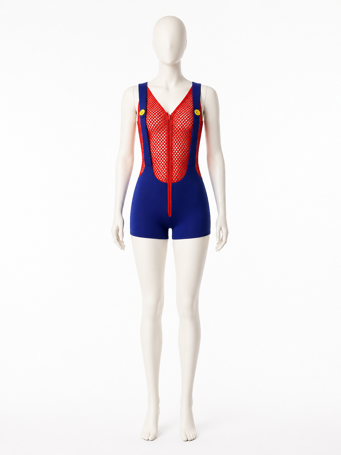 Women's Sexy Mario Mesh Bodysuit Costume for Halloween Costumes detail