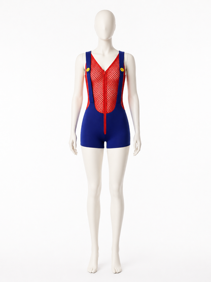 Women's Sexy Mario Mesh Bodysuit Costume for Halloween Costumes detail