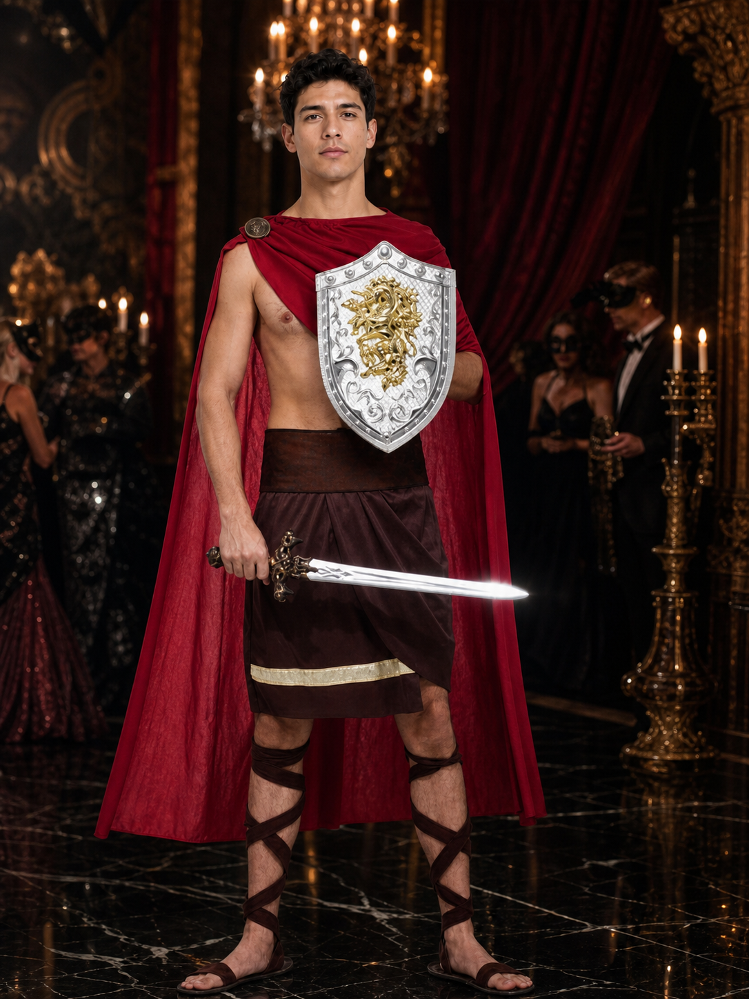 Men's Spartan Warrior Costume Set with Red Cape and Tunic, Ancient Greek Fancy Costume Capes detail