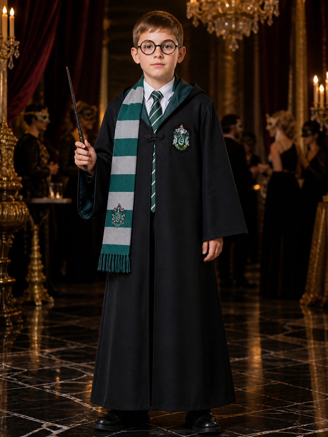 Slytherin Wizard Costume with Hood for Cosplay