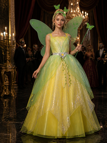 Girl's Fairy Princess Costume Set with Green Dress, Butterfly Wings, Hairband & Costume Dresses detail