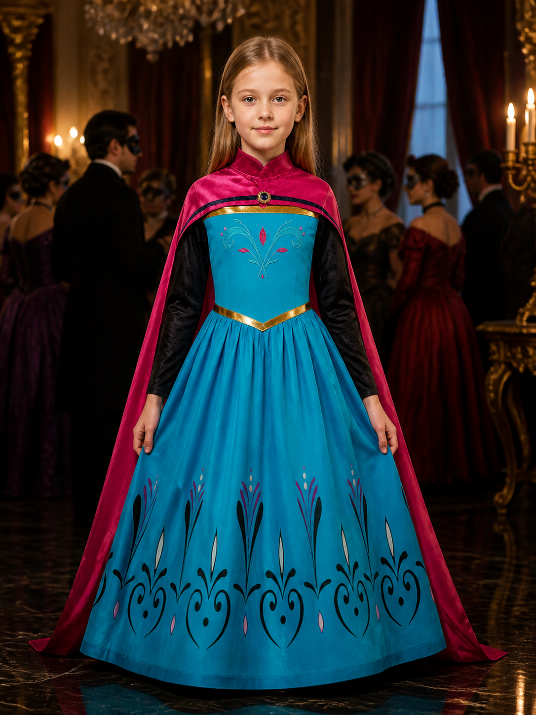 Girls' Snow Queen Princess Costume Dress With Detachable Cloak, Halloween Costume Dresses detail