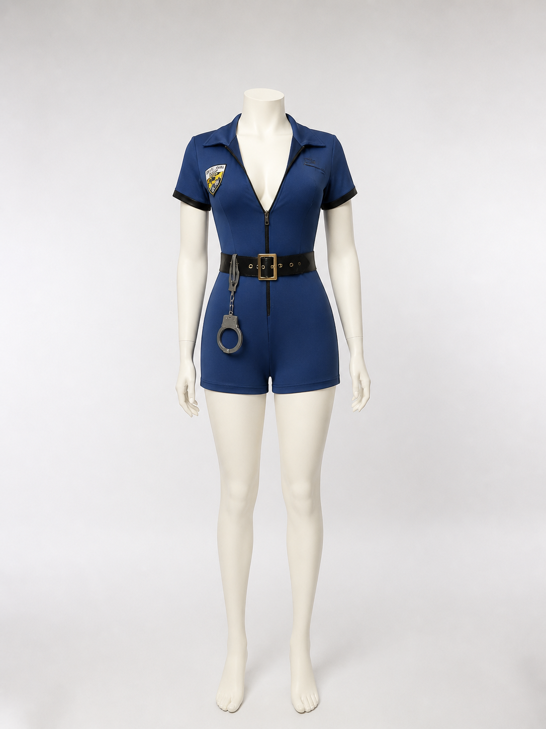 Women's Blue Police Bodysuit Costume with Badge Details and Belt, Halloween Costumes detail