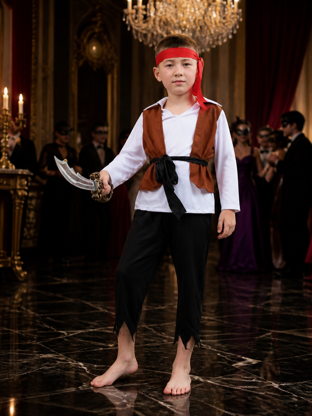 Kids Pirate Costume Set, Brown Vest & Torn Pants, Halloween Party Outfit Costumes detail