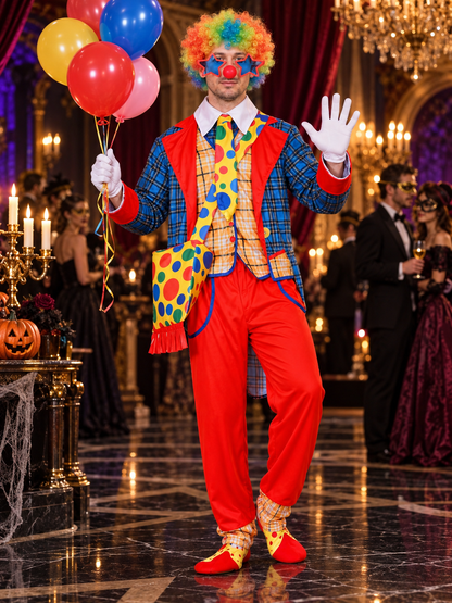 Bright Clown Costume with Wig, Clown Nose, and Gloves