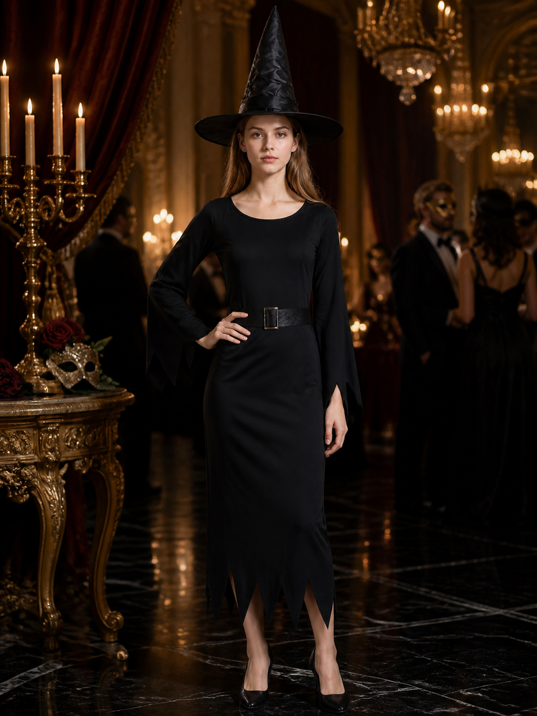Black Witch Costume with Hat for Halloween Costume Headwear detail