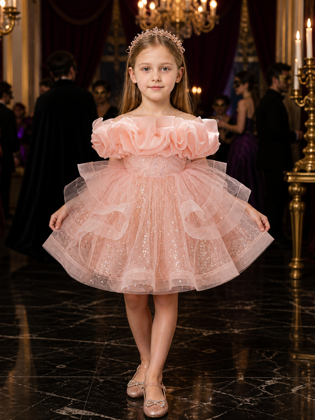 Toddler Girls' Sequined Princess Dress with Layered Tulle Skirt and Bow Costume Dresses detail