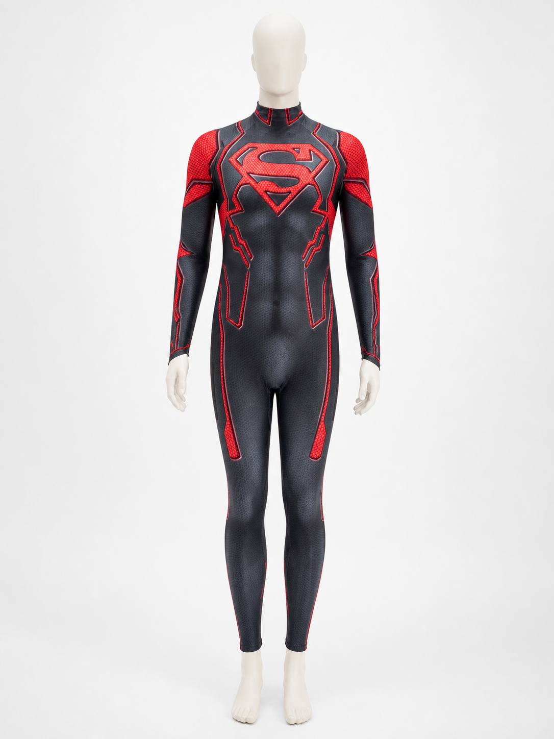Superboy Costume Bodysuit, Black Red Pattern with S Logo Costumes detail