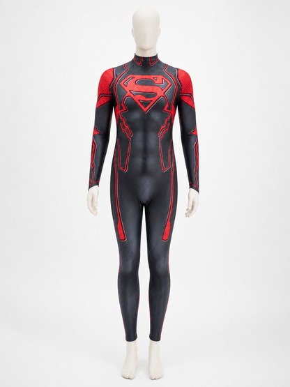 Superboy Costume Bodysuit, Black Red Pattern with S Logo Costumes detail