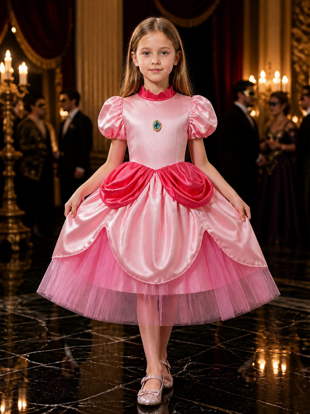 Kids Princess Costume Dress, Puff Sleeve High Collar Layered Skirt Halloween Costume Dresses detail