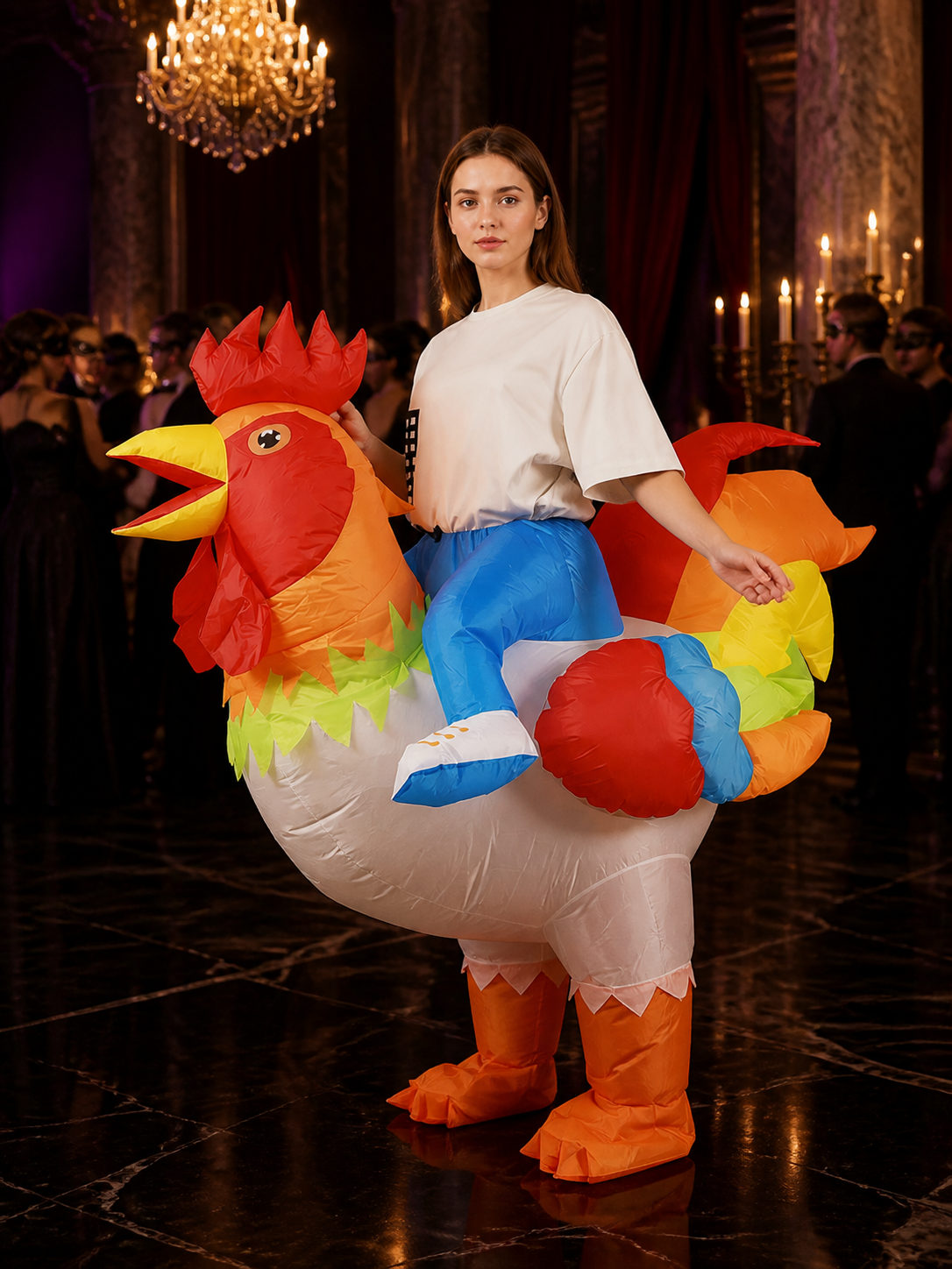 Colorful Inflatable Rooster Costume for Adults, Halloween Party Outfit Costumes detail