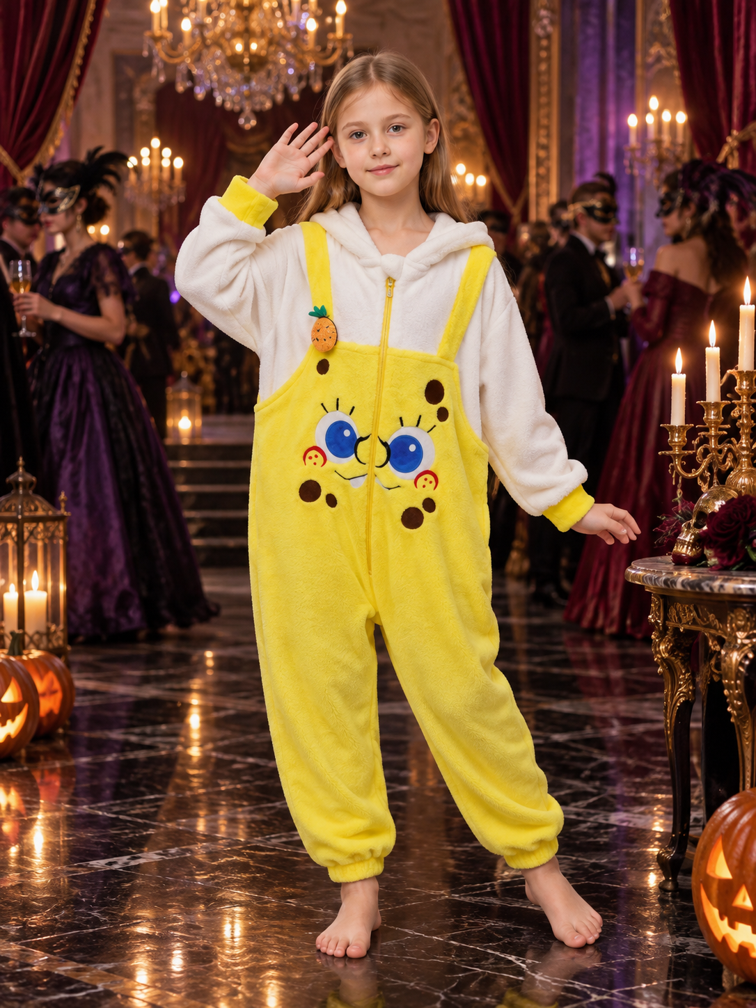 Plush Cartoon Hooded Zip-Up Pajama Jumpsuit