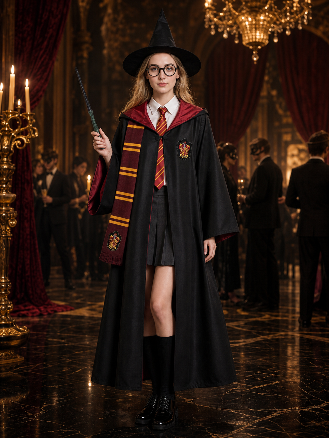 Wizard Robe Costume Set, 8-Piece School-Style Cosplay Outfit with Hat, Tie Costume Headwear detail
