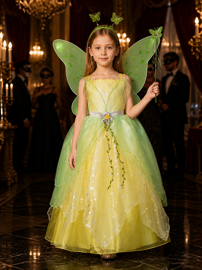 Girls Tinker Bell Fairy Dress Costume Set with Wings, Headband & Wand Costume Dresses detail