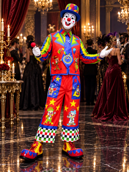 Multicolor Clown Costume with Vest, Bow Tie, and Hat