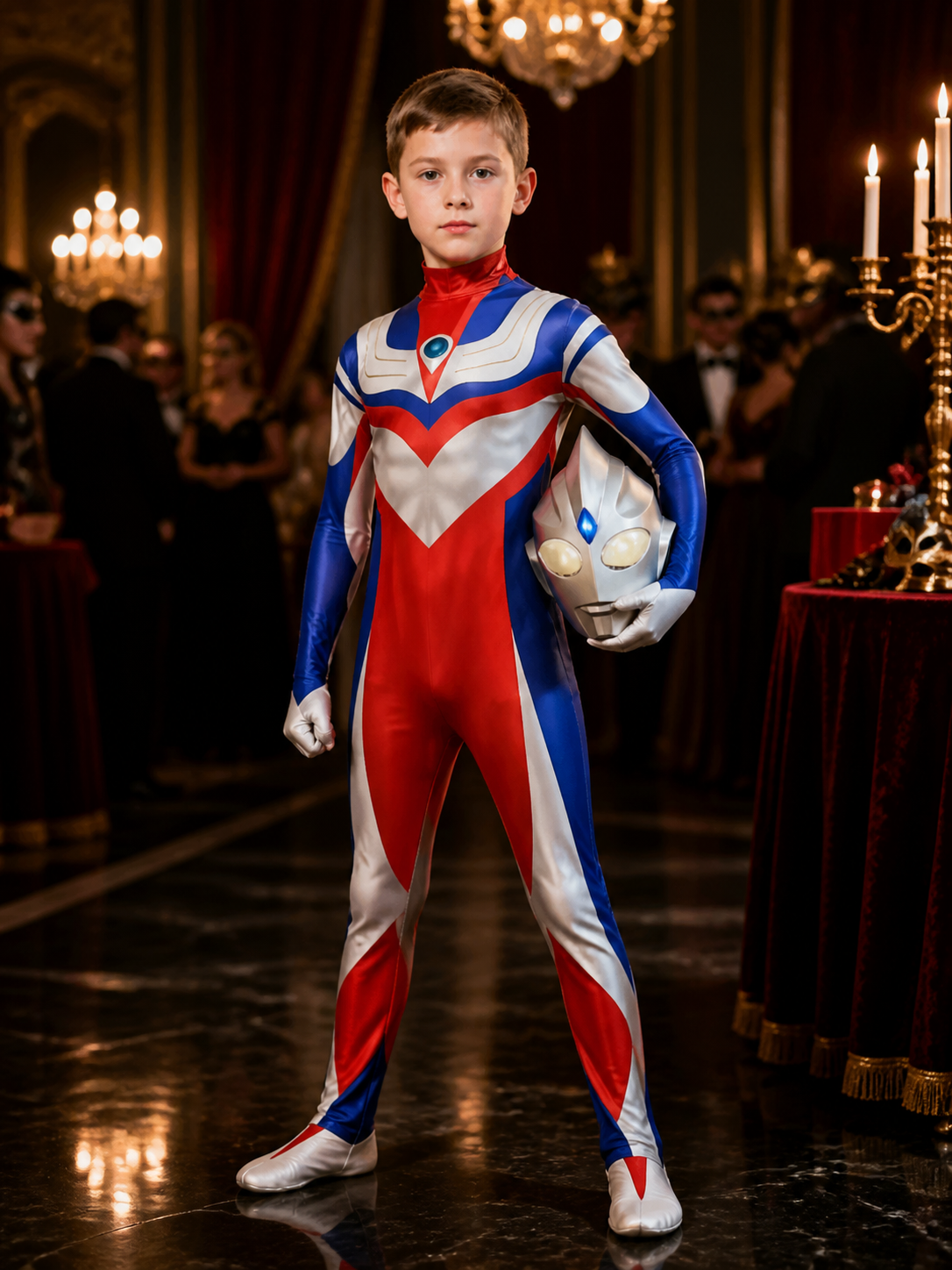 Unisex Superhero Bodysuit Halloween Costume Set with Helmet, Long Sleeve High Costumes detail