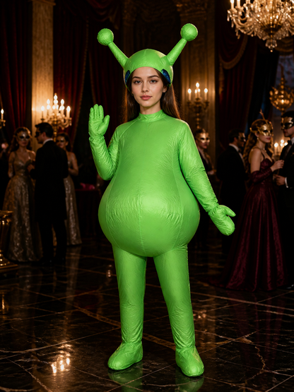 Adult Green Alien Costume Bodysuit with Antennae and Blue Eyes Costumes detail