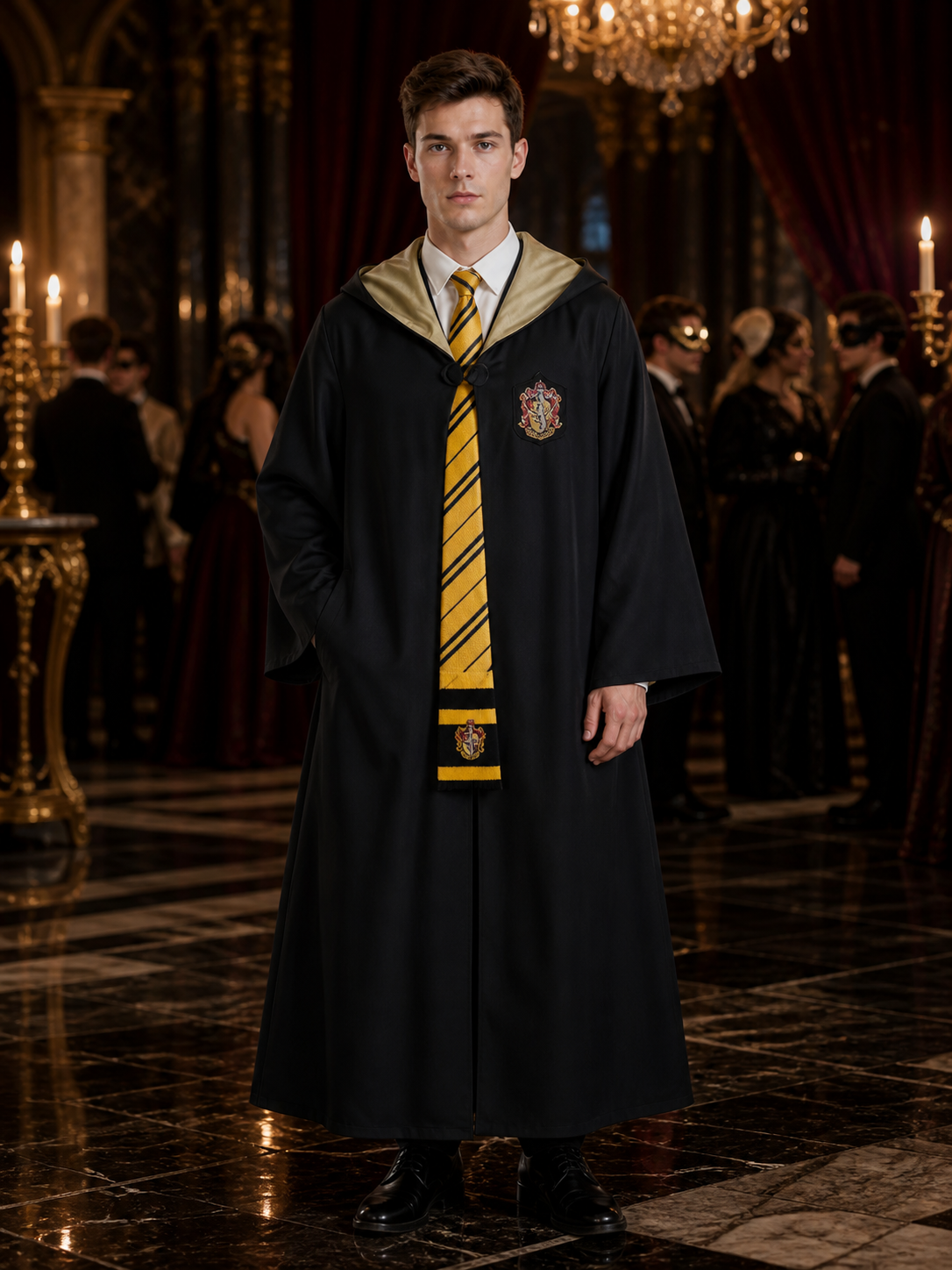 Hufflepuff Wizard Robe Costume Set with Hooded Cloak, Tie and Scarf Costume Capes detail