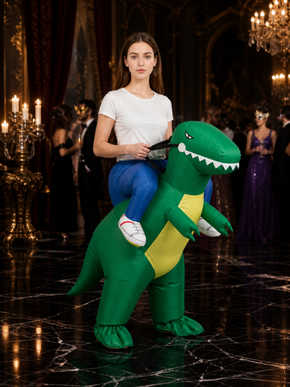 Inflatable Green Dinosaur Costume One-Piece With Large Head And Tail For Costumes detail