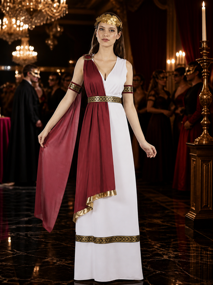 Greek Princess Costume Set, Sleeveless Long Dress with One-Shoulder Cape Costume Dresses detail