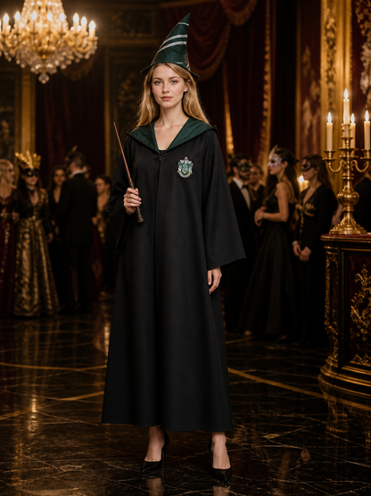 Green Wizard Costume Set with Hooded Robe, Pointed Hat and Wand Costume Headwear detail