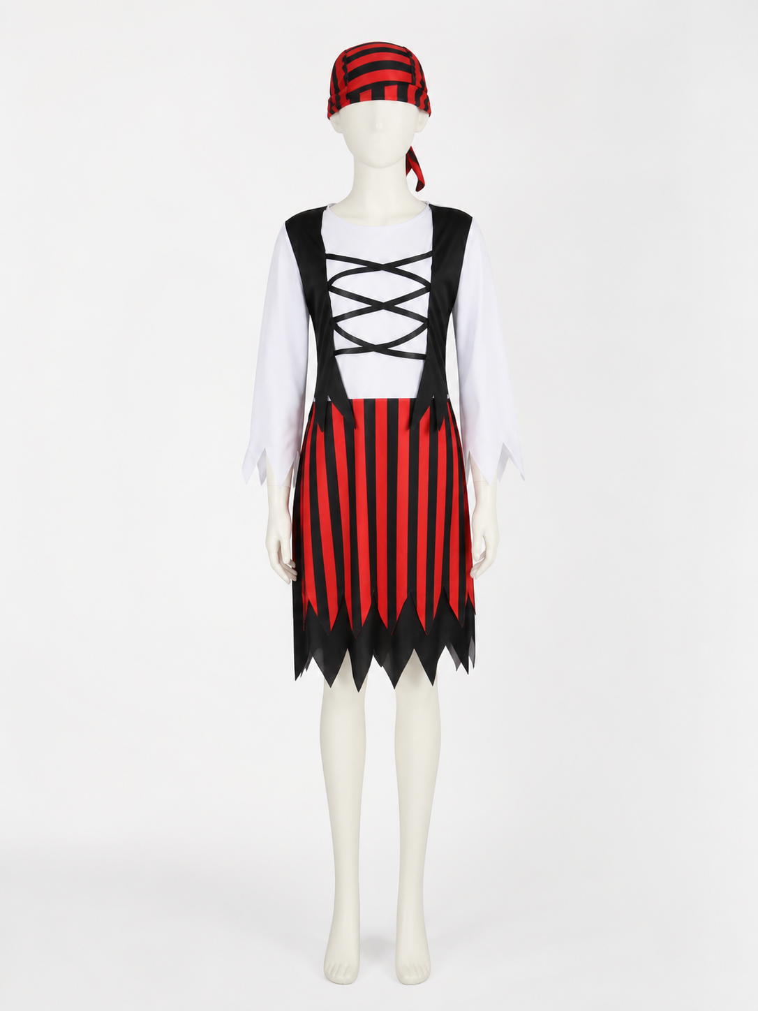 Kids' Red Black Pirate Costume Set with Striped Skirt and Hat, Halloween Outfit