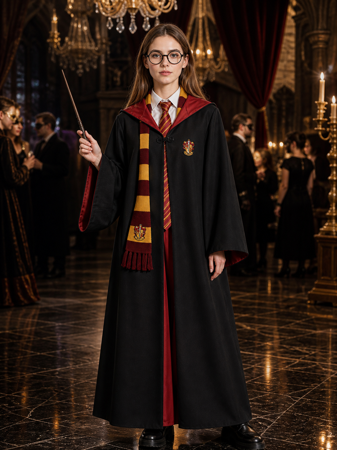 Academy-Style Wizard Robe Costume Set with Tie, Scarf, Wand and Glasses Costume Accessories detail