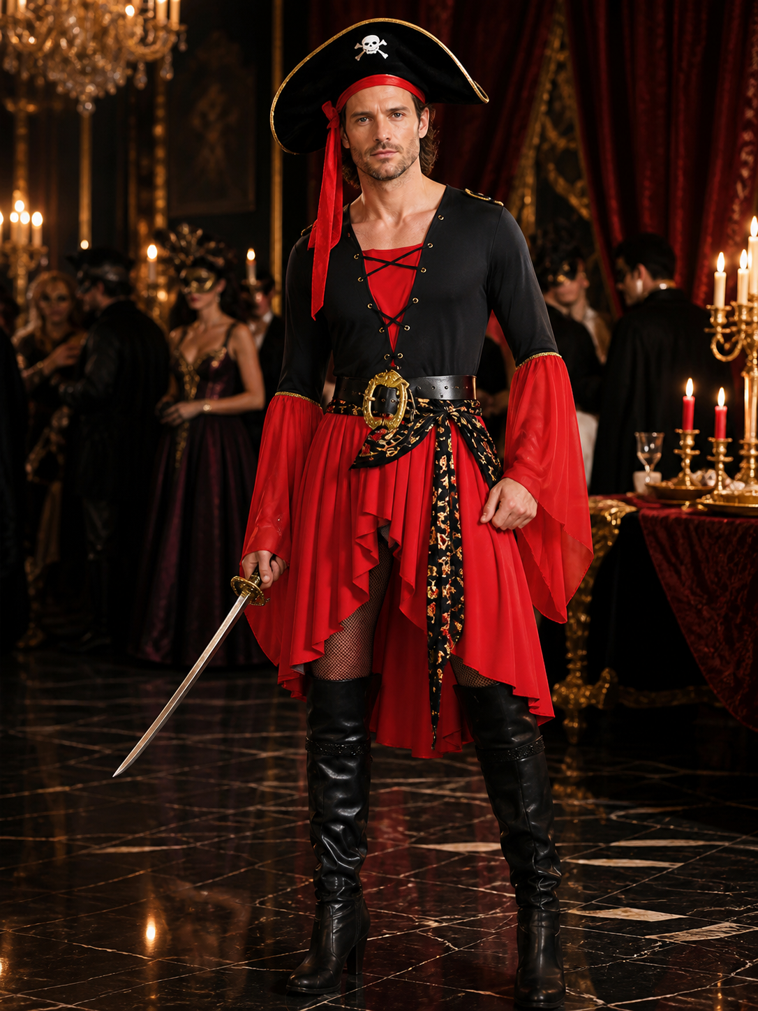 Adult Pirate Costume Set, Long-Sleeve Dress With Hat and Belt, Halloween Outfit Costume Dresses detail