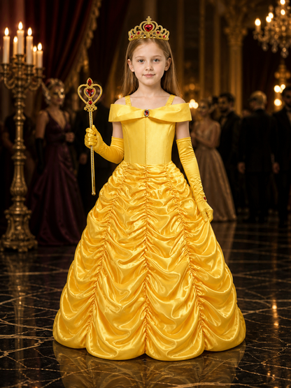 Kids Belle Princess Costume Dress Set with Crown, Gloves and Heart Wand Costume Dresses detail