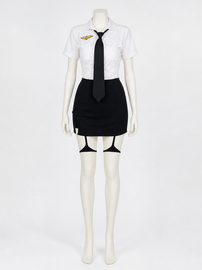Women's Police Officer Uniform Costume with Short Sleeve and Skirt