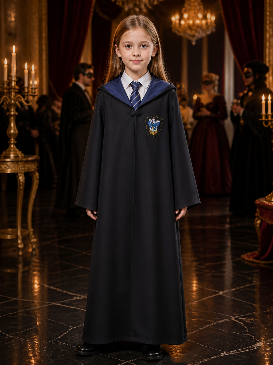 Children's Hooded Wizard Robe Costume Set With Tie And Chest Badge Costumes detail