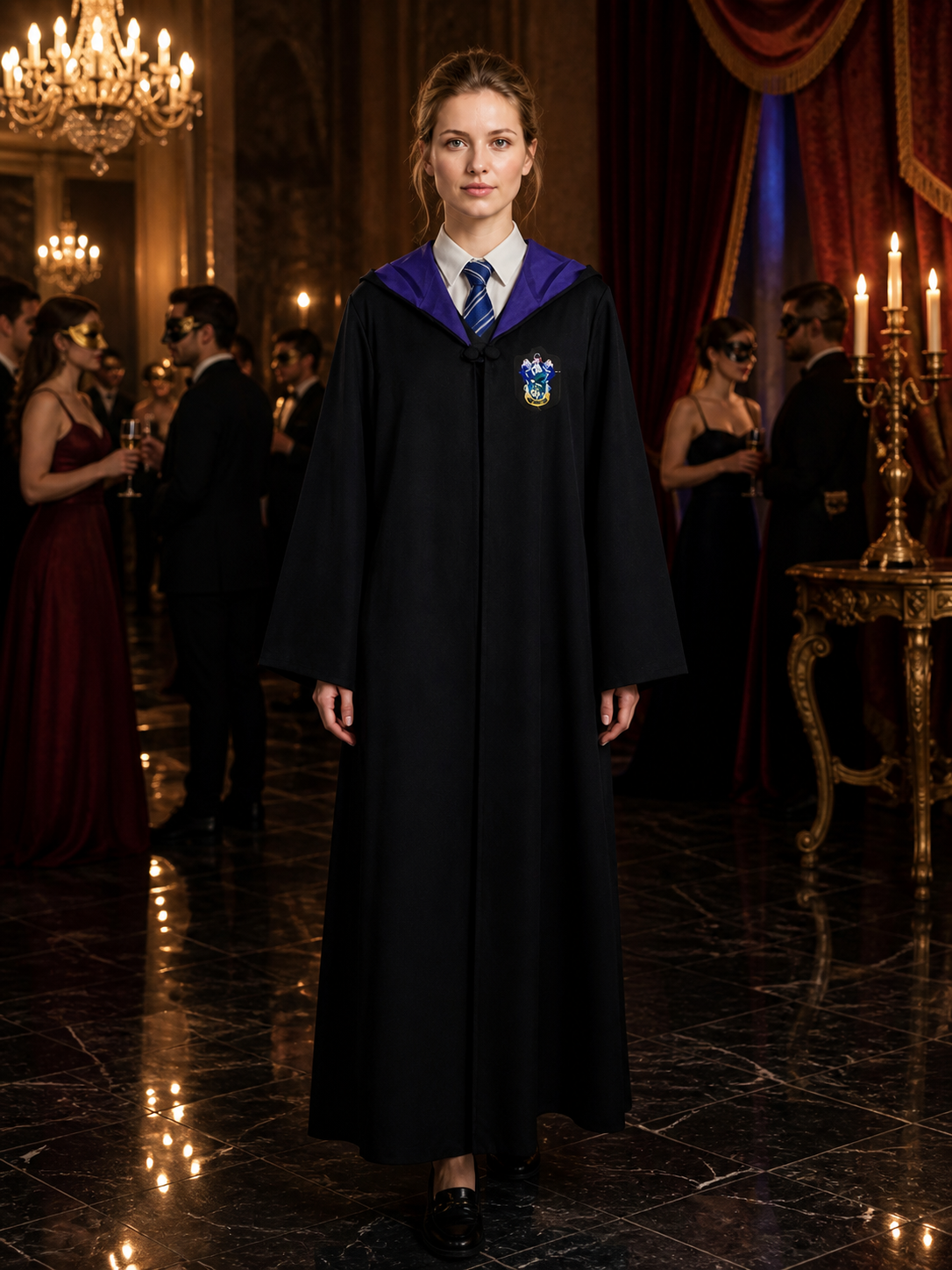 Unisex Wizard Robe Costume Set with Tie, Hooded Long Cape Halloween Outfit Costume Capes detail