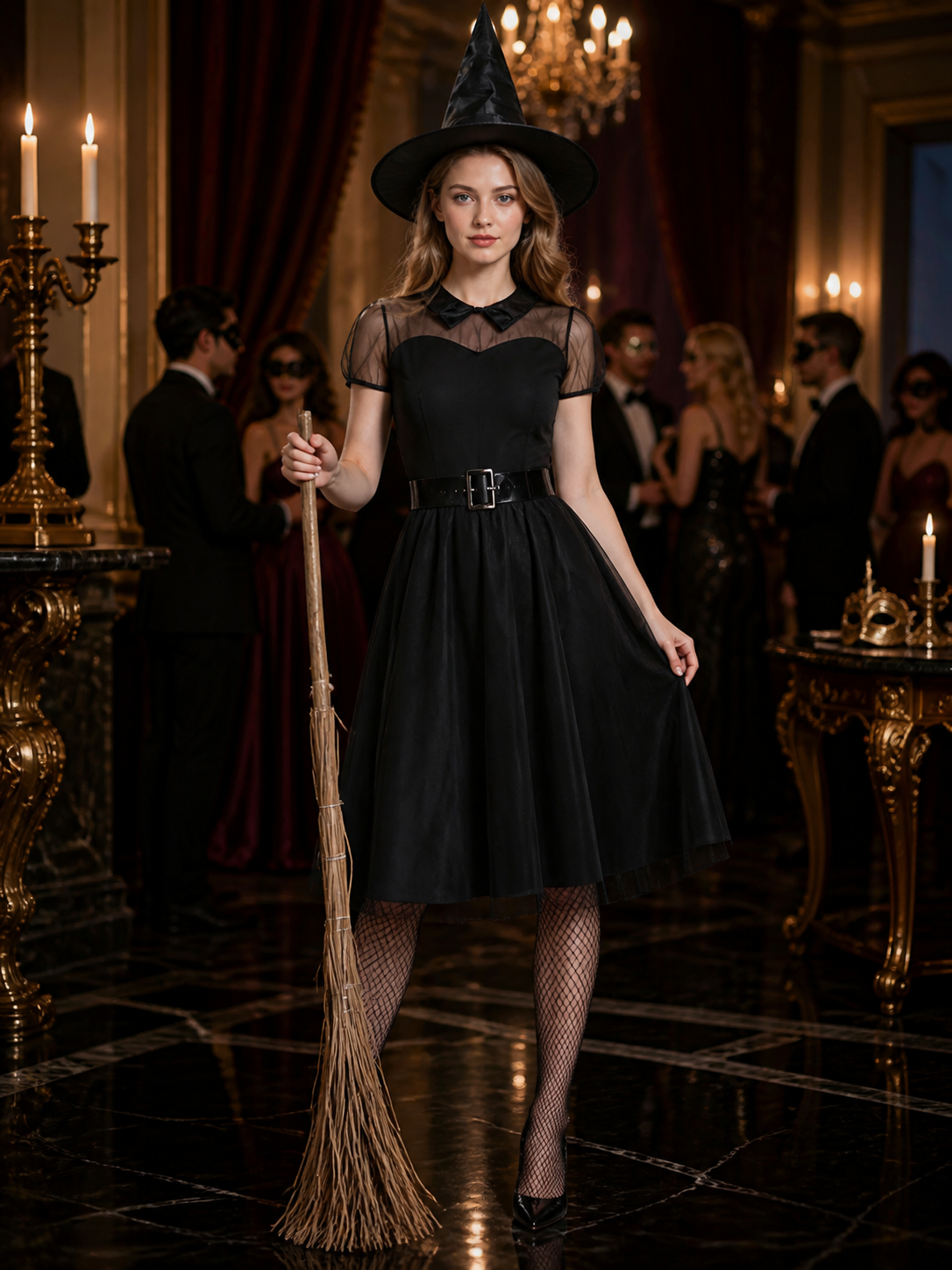 Black Witch Costume with Hat for Halloween