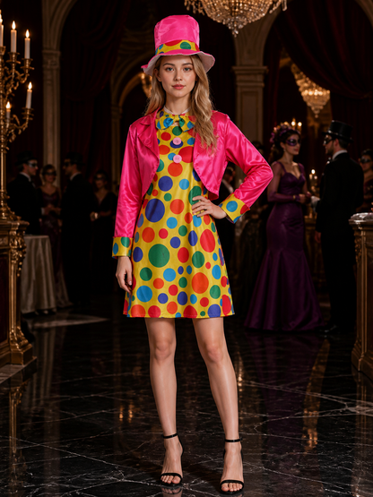 Clown Carnival Costume Dress Jumpsuit with Hat Costume Dresses detail