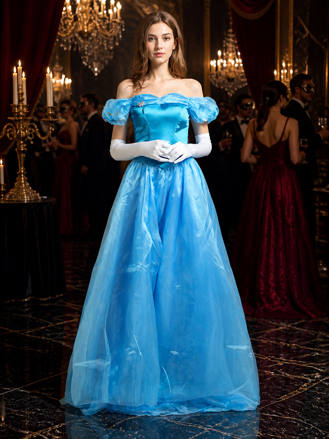 Women's Blue Princess Dress Costume, Off-Shoulder Puff Sleeve Ball Gown for Costume Dresses detail